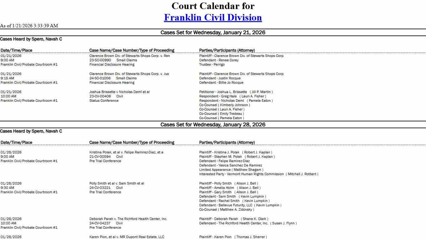Franklin Civil Division Calendar