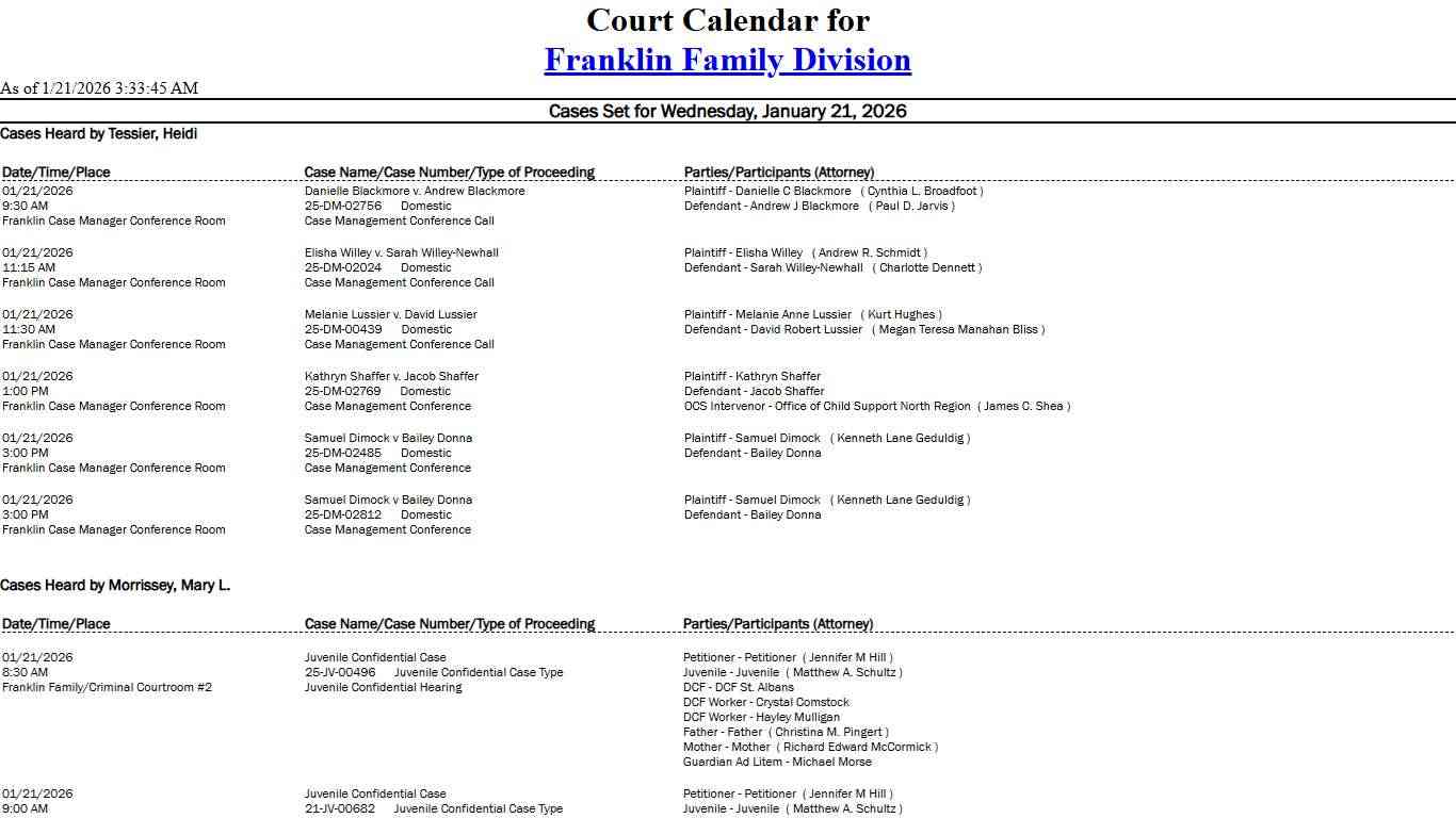 Franklin Family Division Calendar