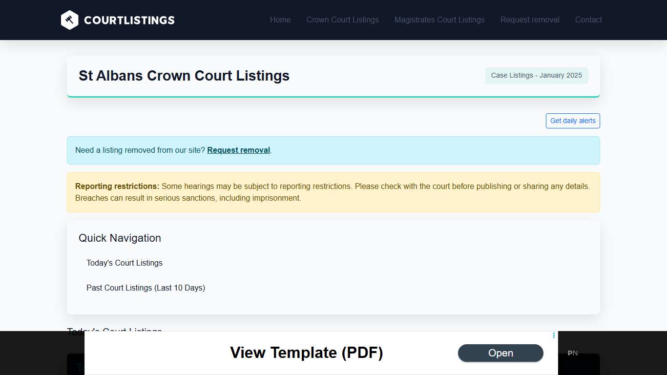 St Albans Crown Court Listings Today (January 2026 Hearings)